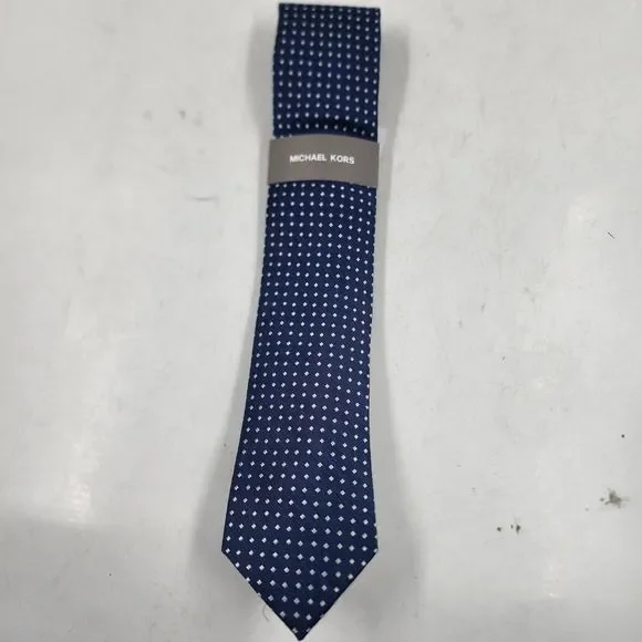 MICHAEL KORS Classic Simple Small Square Print Neck Tie Men's One Size Navy - Picture 2 of 13